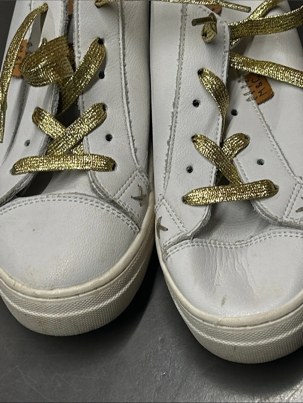 Musse & Cloud White Leather Sneakers with Gold Laces